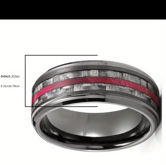 Men's Stainless Steel 8mm Black With Gray Inlay Carbon Fiber Band 10 - Picture 2 of 2